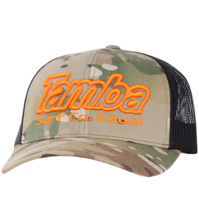 Multicam Surf Co 3D Curvebill Mesh Snapback Hat - Light/Orange