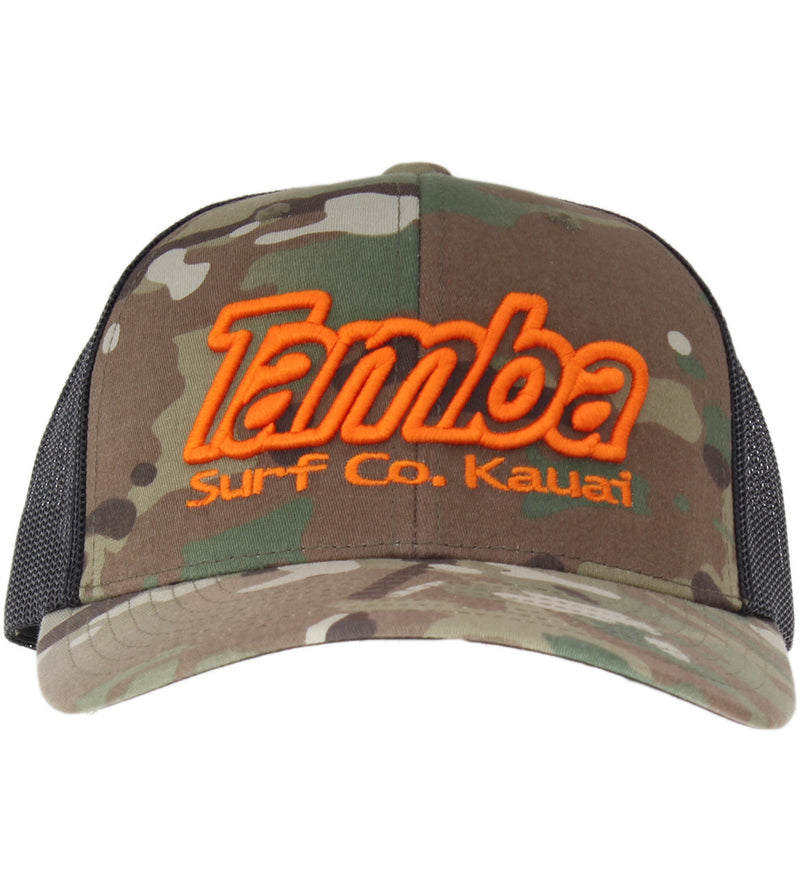 Multicam Surf Co 3D Curvebill Mesh Snapback Hat - Light/Orange