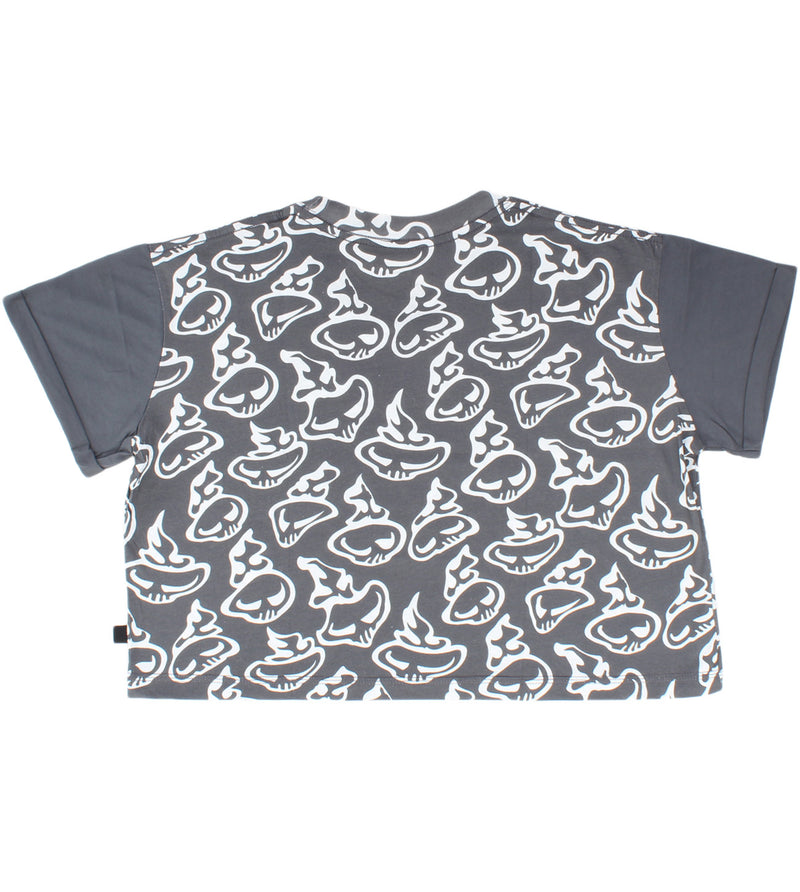 Swirly Womens Short Sleeve Pocket Crop - Light Grey