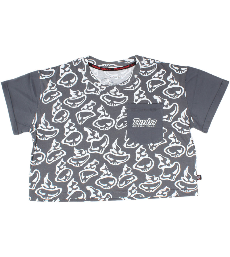 Swirly Womens Short Sleeve Pocket Crop - Light Grey