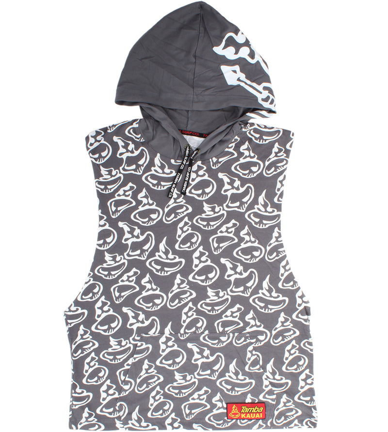 Swirly Tank Top Hooded Shirt - Light Grey