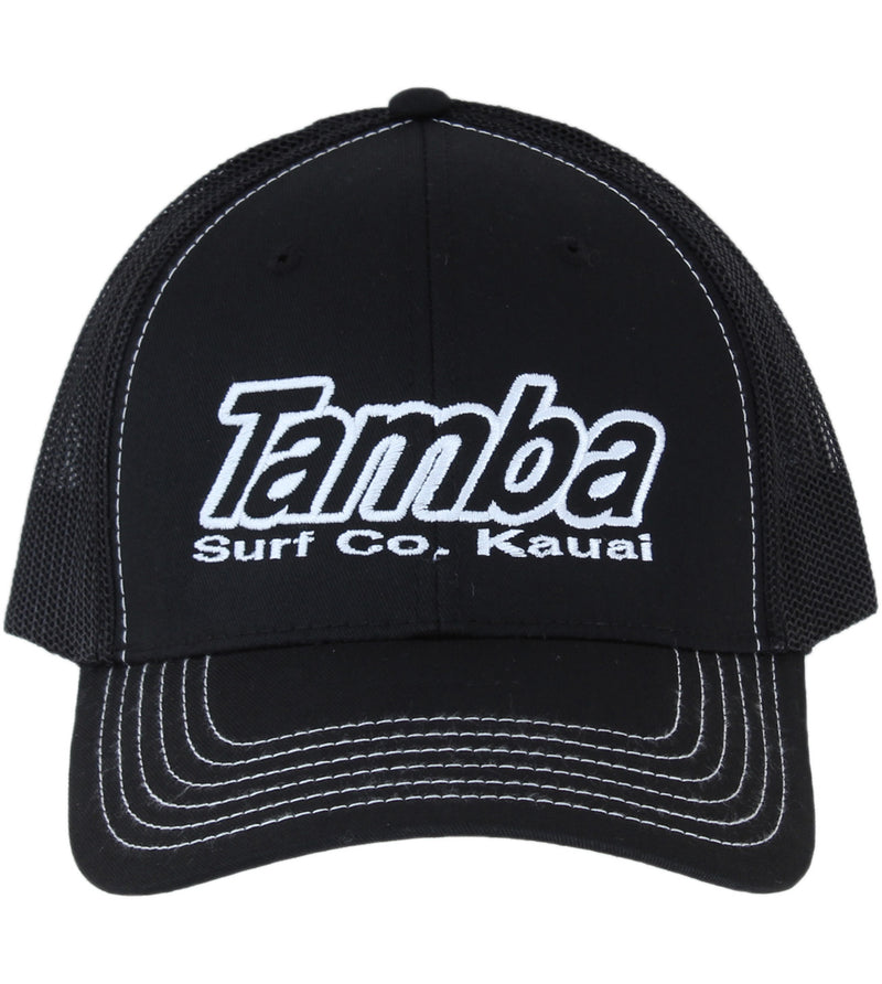 Classic Tamba Surf Co Kaua'i Embroidered Premium Trucker Hat - Black/White