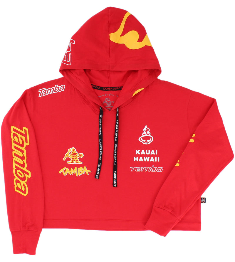 Street Legal Womens Long Sleeve Hooded Crop Shirt - Red