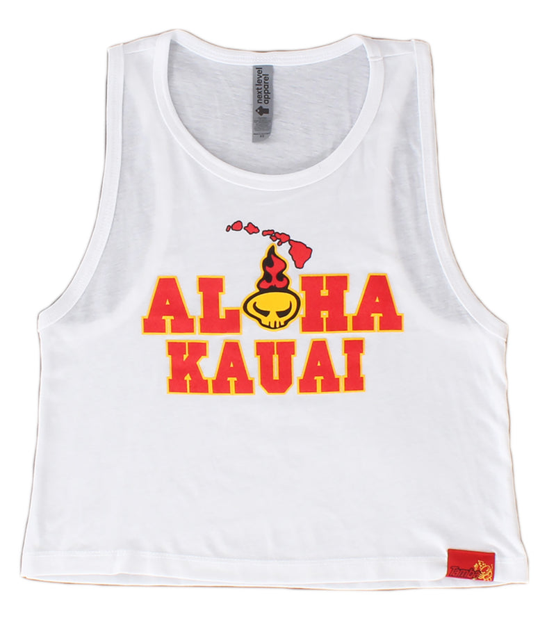 Aloha Kauai Women's Festival Crop Tank Top Shirt - White