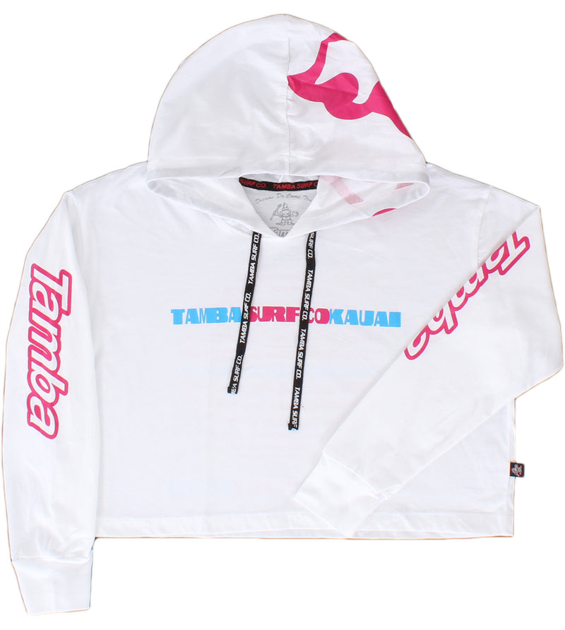 Sphere Womens Long Sleeve Hooded Crop Shirt - White